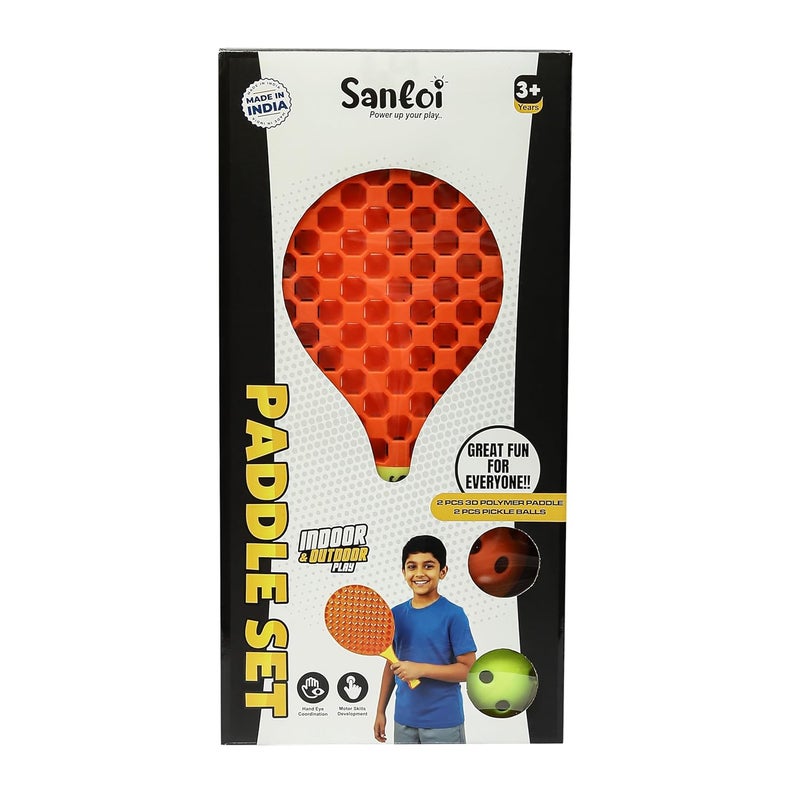 Knick Knack Santoi Paddle Ball Game Set with 2 Balls - Indoor Outdoor Play Set for Kids 3+ Years (Orange) - Image 2